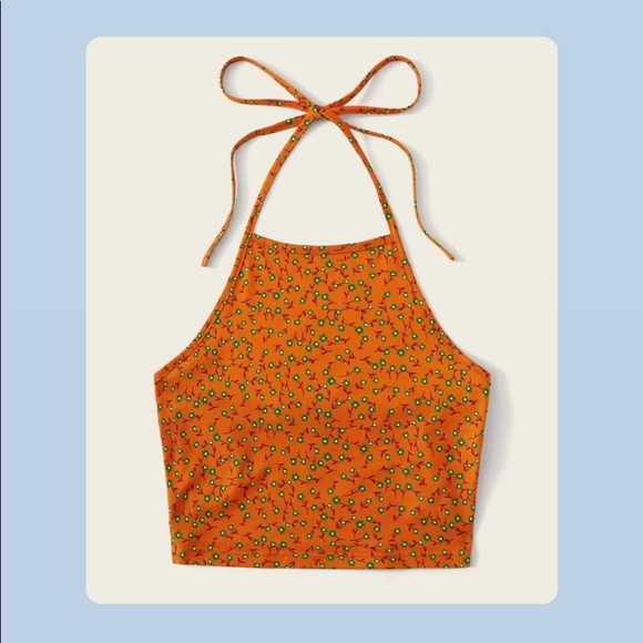 SHEIN Tops - Floral orange cropped halter top